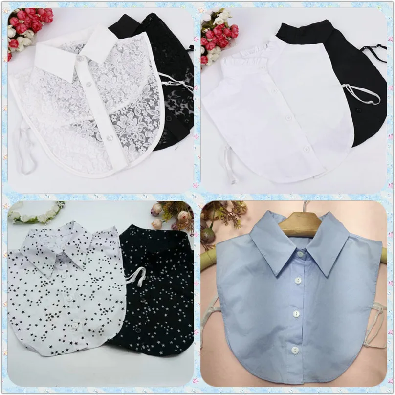 

2018 New White cotton shirt pointed fake collar Lace Cotton black false detachable collar women apparel accessories for girls