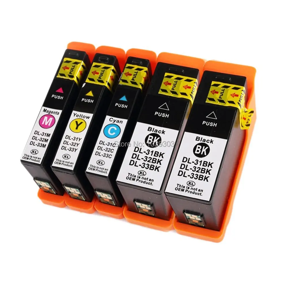 

Compatible Set of 5 Pack Dell 31XL Black Cyan Magenta Yellow Ink Cartridge for Dell V525w V725w (Dell Series 33 Ink)