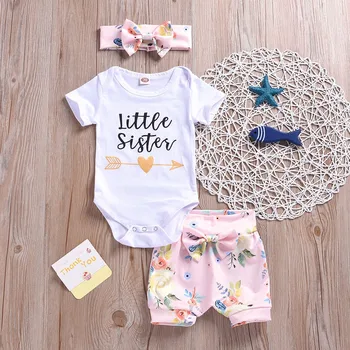 

Toddler Baby Short Sleeve Letter Romper Tops+Floral Pants+Headbands Set Outfits Kız Bebek Giyim Newborn Baby Girl cute Clothes