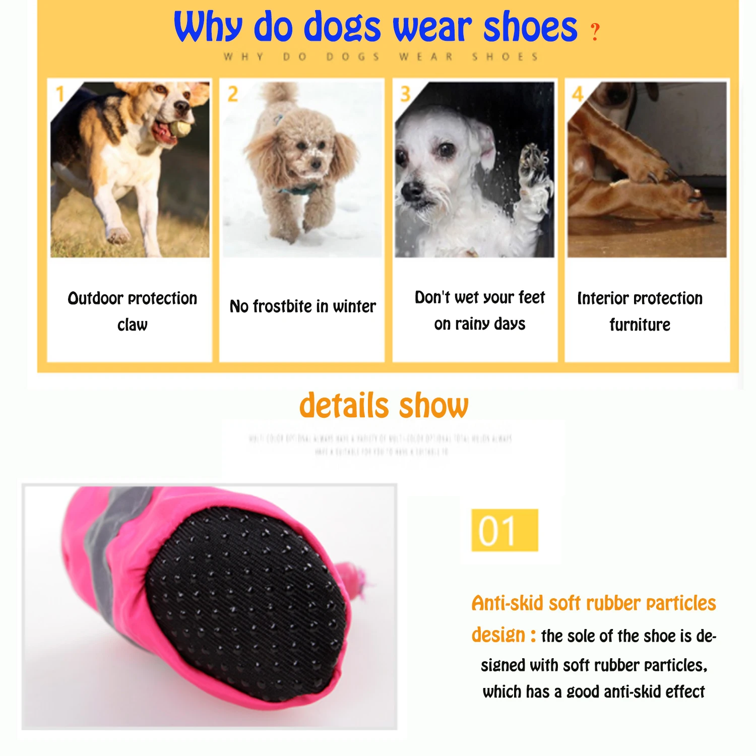 4 шт. Водонепроницаемая зимняя обувь для собак Нескользящие зимние ботинки для домашних животных защита лап теплая Светоотражающая обувь подходит для всех размеров собак