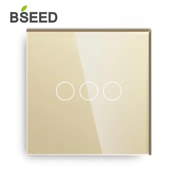 

BSEED Touch Light Switch 3 Gang 1 Way Touch Sensor Switch With Crystal Glass Panel 3 Colors Touch Switch Eu Uk 110v-240v