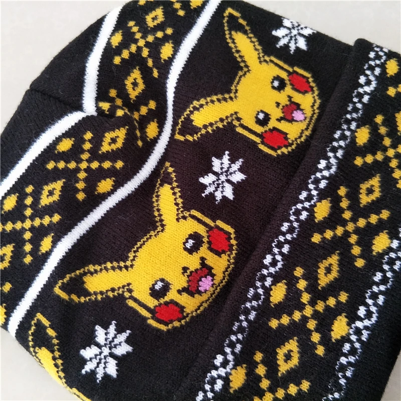 Мультяшные животные милые Pokemon Pika Chu Monster Вязание хлопковые шапки-бини шапка плюшевая зимняя теплая шапка для детей, дети, ребенок флисовая подкладка