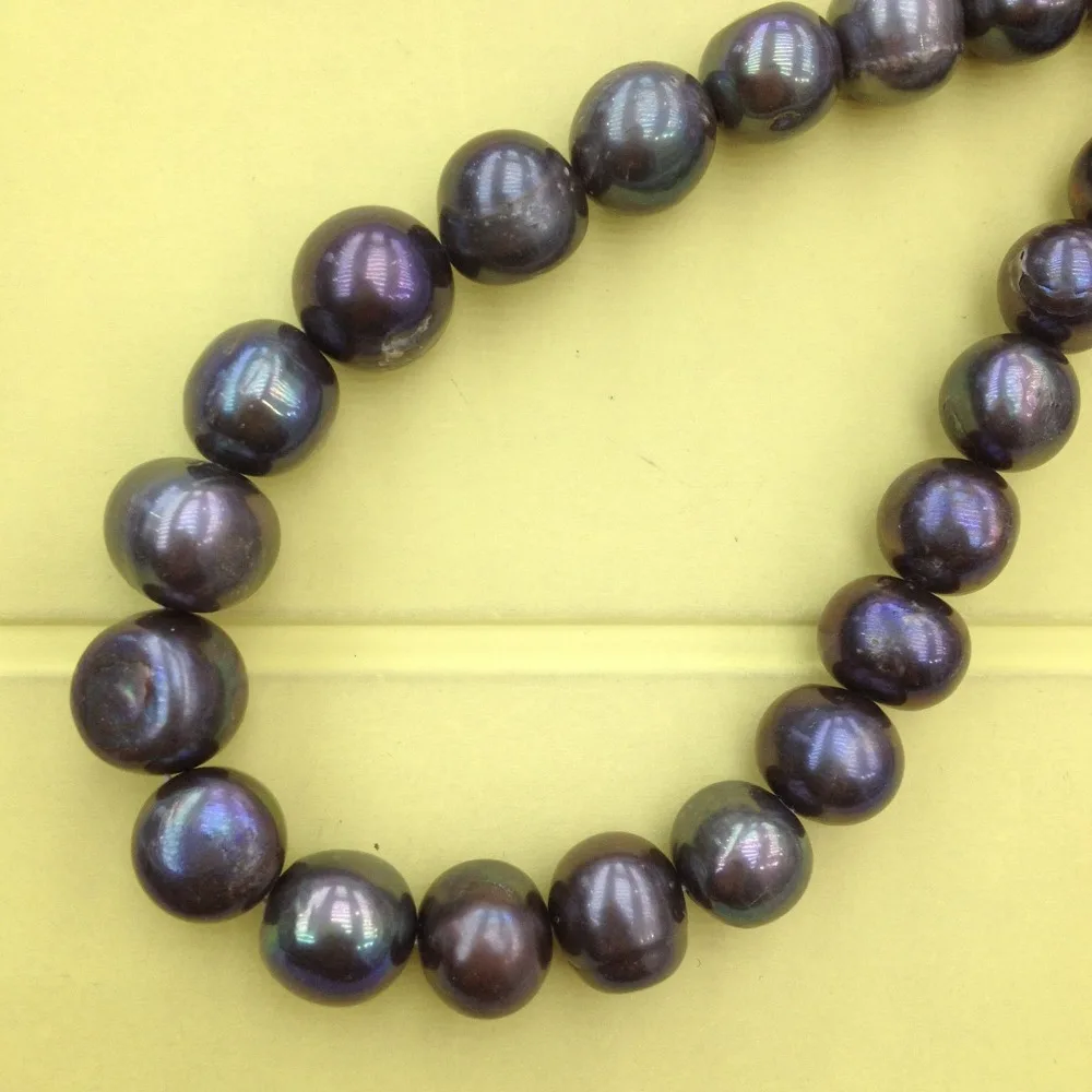 

Jewelry 00842 12-14mm Dark Peaock Black Near Round Genuine Freshwater Pearl Loose Bead AA+