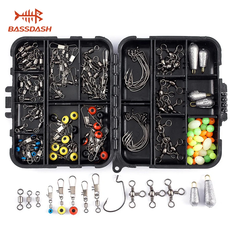 

Bassdash 160pcs Fishing Terminal Tackle Box Kit - Float Swivel Connectors, Barrel Swivels, Fastlock Snaps, Fishing Worm Hooks