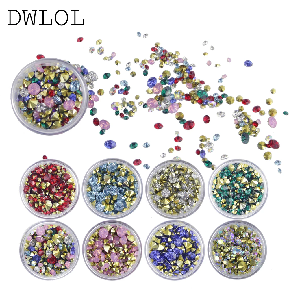 

8 Patterns Nail Crystal Rhinestones Set Multi-size Sharp Bottom Mixed Color Nail Art 3D Decoration Manicure DIY