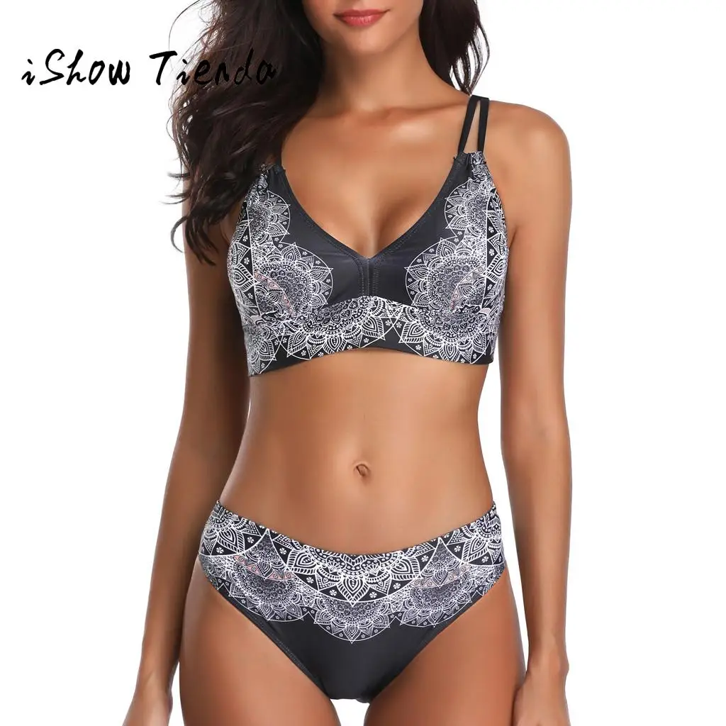 

ISHOWTIENDA Fashion Sexy Swimsuit Women Swimwear Push Up Padded Hight Cut Monokini Bikini Set Beachwear stroje k pielowe damskie