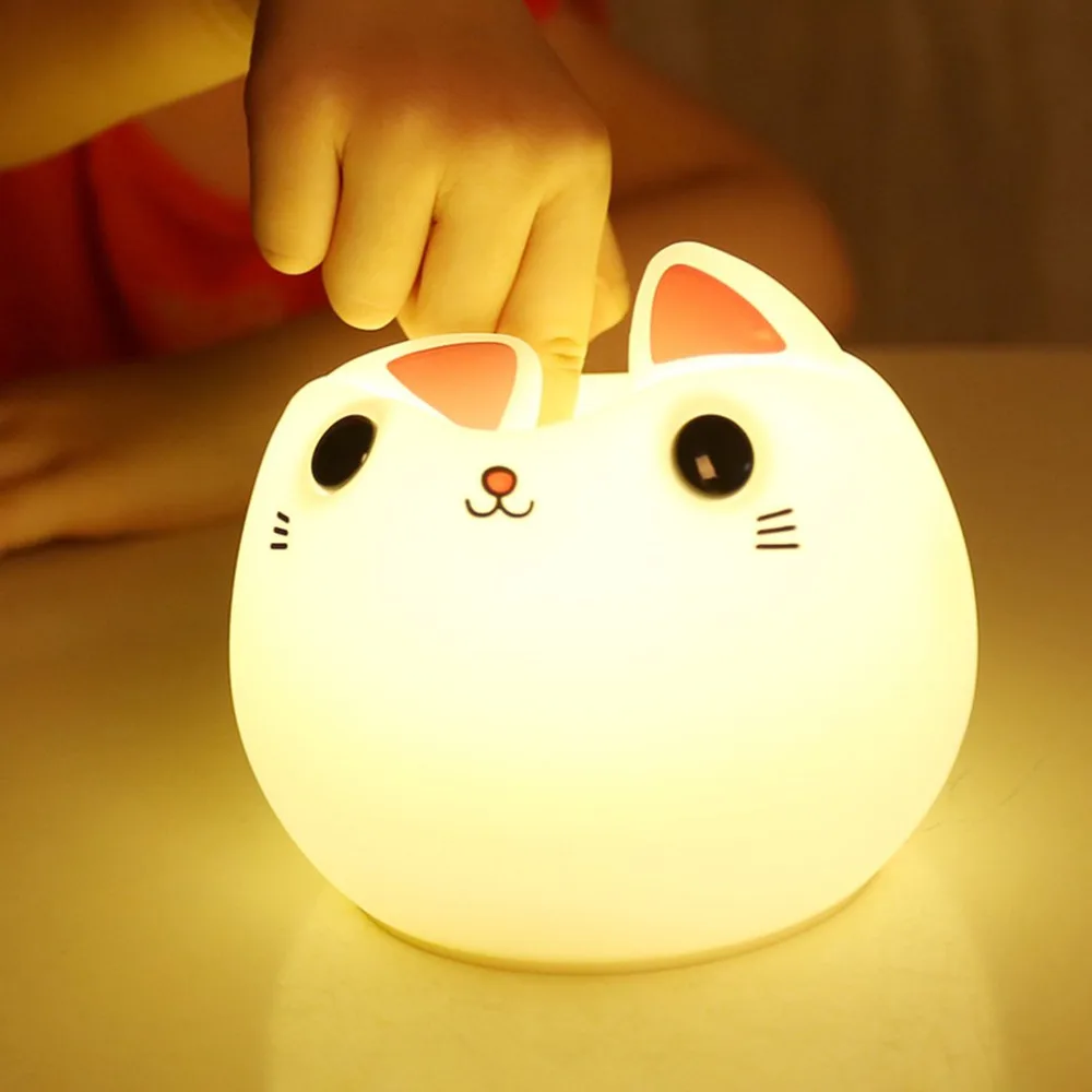 Colorful silicone cat Night light LED USB lamp Cute Animal Soft Cartoon