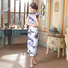 Plus Size XXXL Chinese Style Women Vintage Satin Long Cheongsam Qipao Novelty Print Flower Summer Dress S M L XL XXL XXXL C0051