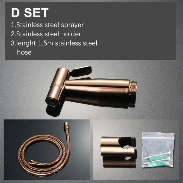 Rose Gold Douche Kit Hand Held Bidet Sprayer Stainless Steel Toilet