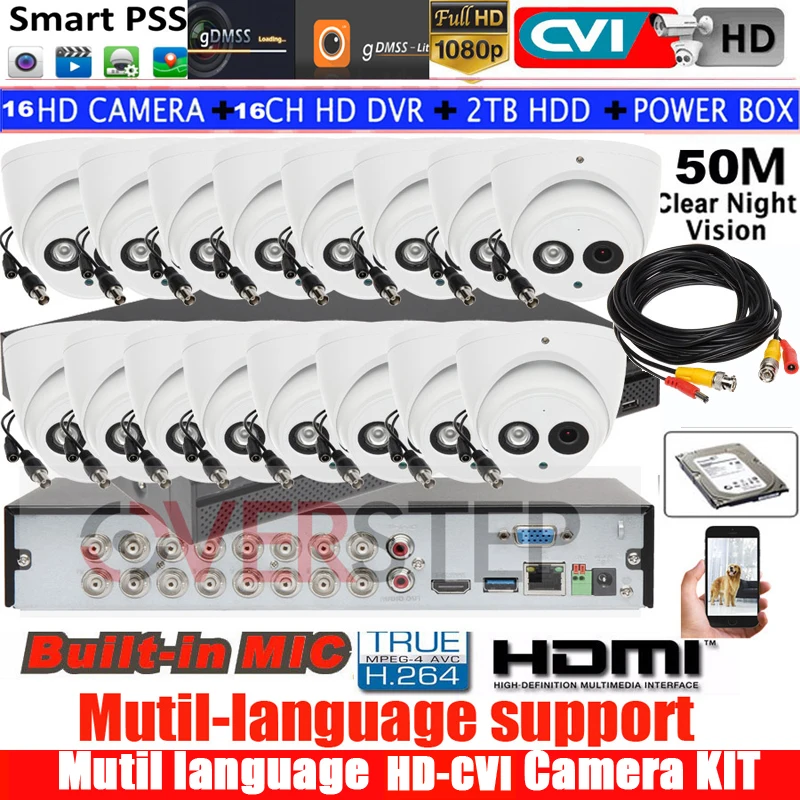 XVR5116HS-X 16ch CVI Security Camera System with 2MP 1080P Waterproof HDCVI IR Eyeball audio HAC-HDW1220EM-A PSS support | Безопасность