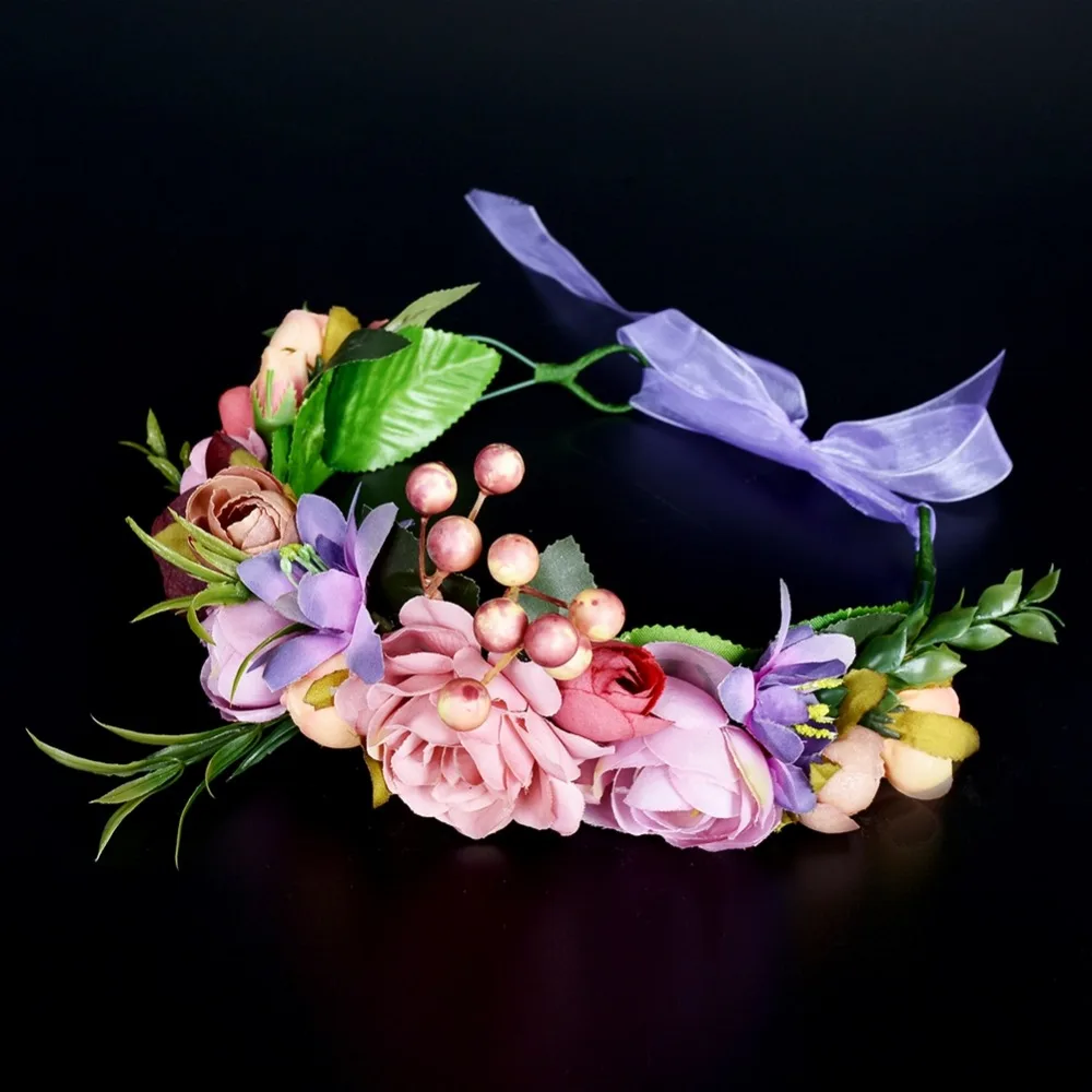 

Fashion Female Bohemia Wreath Hairband Handmade Flower Crown Headband Women Wedding Bridal Headdress Hair Accessories
