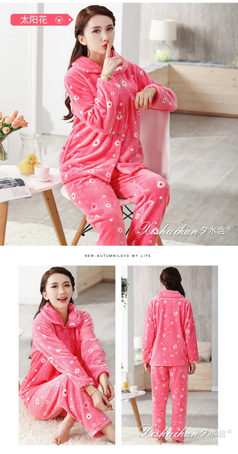 Women Winter Flannel Pajamas Thick Warm Winter Sleeping Clothes Two Piece Pajama Suits 2018 New Night Wear Nighty Clothes JW333 (15)