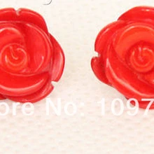 Ry00165 натуральная Carven цветок 12 мм красный коралл Серьги золотые шпильки