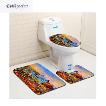

Free Shipping 3pcs Red Flowers Sea Banyo Paspas Bathroom Carpet Toilet Bath Mat Set Non Slip Tapis Salle De Bain Alfombra Bano