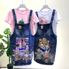 Летняя новая модная женская юбка на бретельках с объемным цветком, бисером, блестками, дырками, ковбойская юбка, джинсовые юбки на бретельках для девушек, студенток