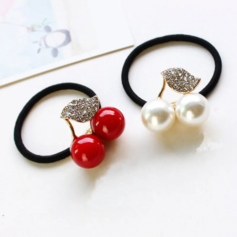 

Fashion Red White Hair Rope Ties Pearl Rubber Band Elastic Hair Bands Crystal Women Hair Accesoires