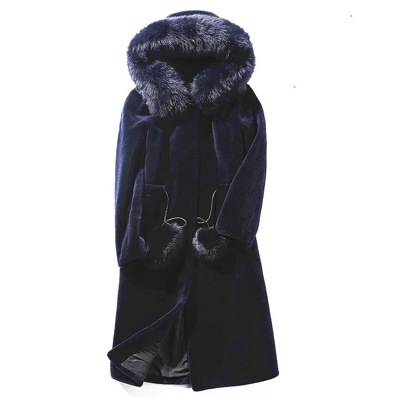 Зимняя женская верхняя одежда, новинка, высокое качество, большой размер, Женское пальто из искусственного меха, средней длины, свободный воротник из лисьего меха, Дамская Шуба Cw154