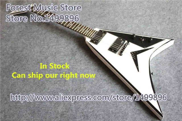 Cheap Hot Selling China White Jackson Flying V Electric Guitars With Black Hardwares In Stock