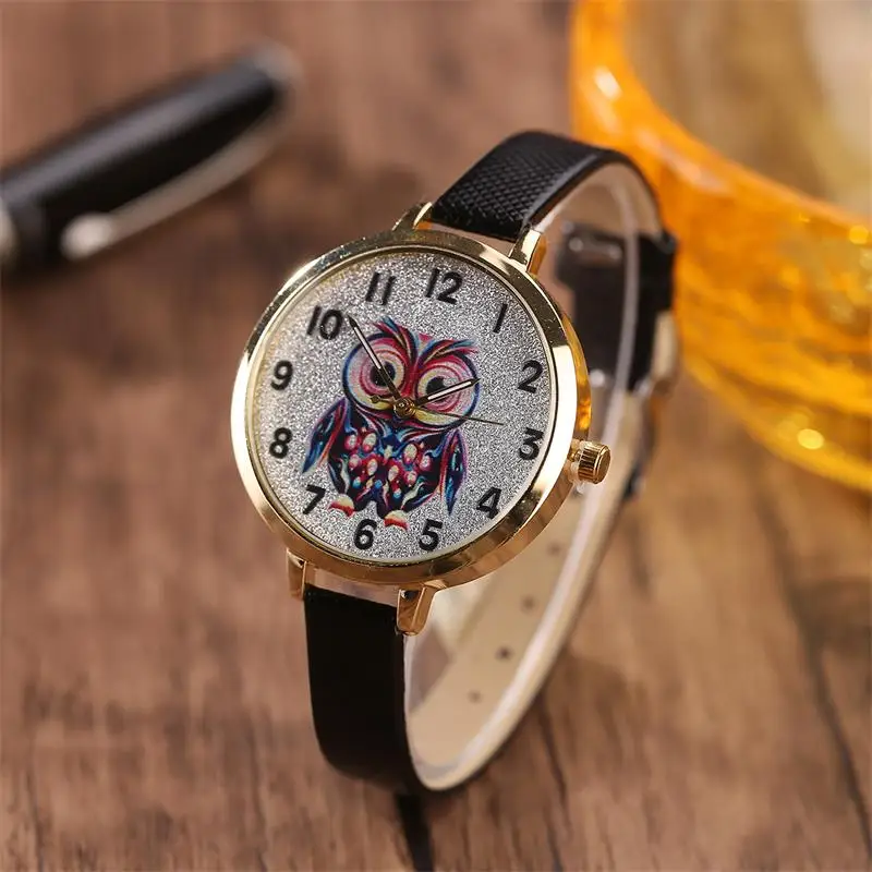 MINHIN женские милые часы с кожаным ремешком, дизайн совы, Студенческие Кварцевые наручные часы, женские повседневные часы, браслет, часы в подарок - Цвет: 3131 black