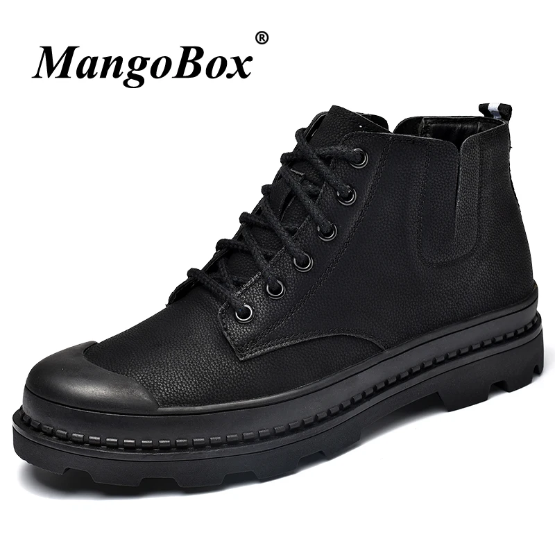 Male Riding Boots Black Gray High Top Shoes for Winter Men Outdoor Genuine Leather Rubber Bottom Casual |