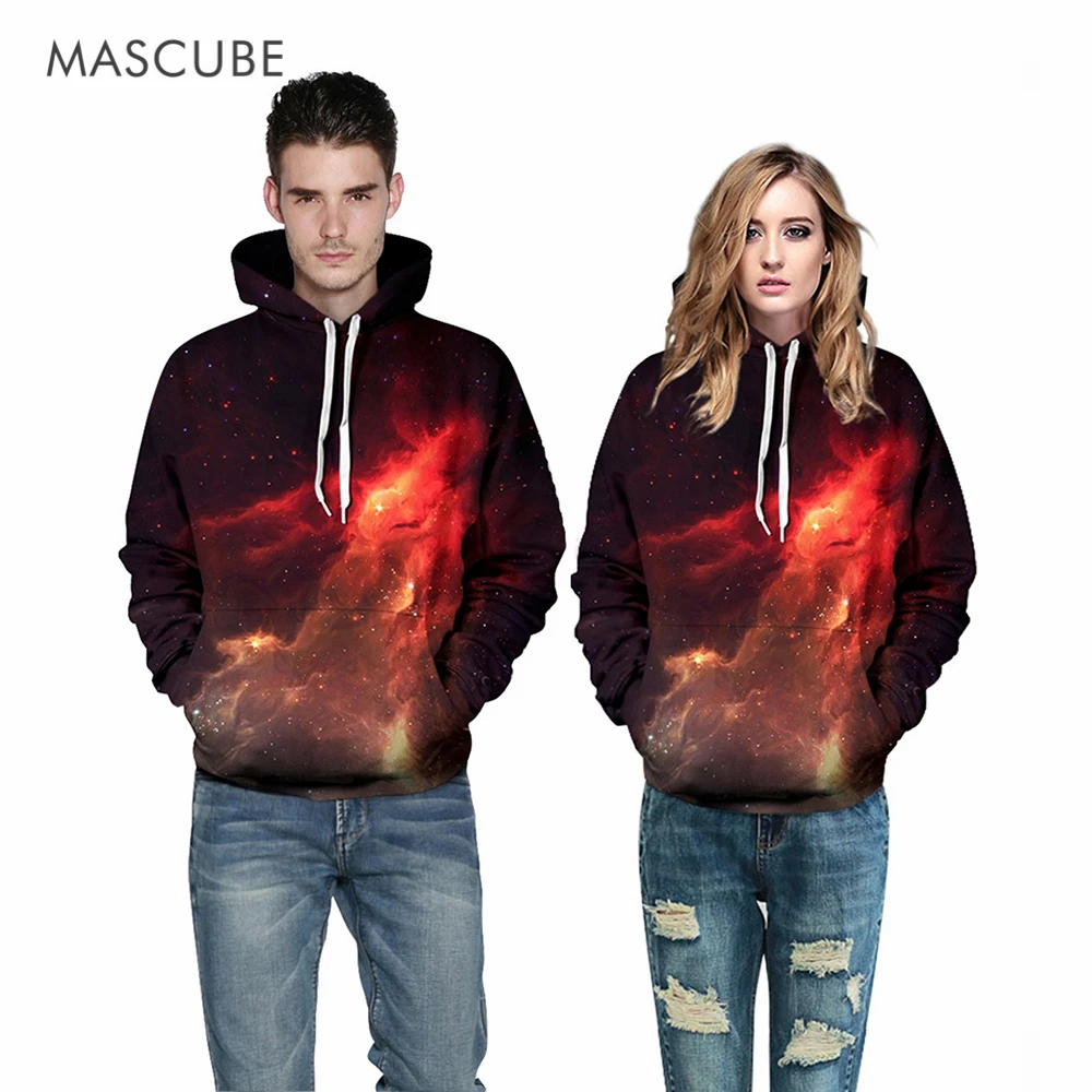 MASCUBE Space Galaxy 3D Sweatshirts Men/Women Hoodies With Hat Print Stars Nebula Autumn Winter Thin Hooded Hoody Tops