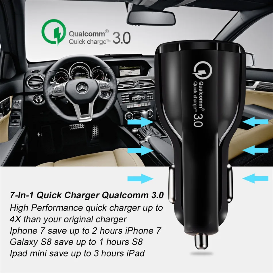 USB Автомобильное зарядное устройство Быстрая зарядка QC3.0 Быстрая зарядка 2 порта USB Автомобильное зарядное устройство для мобильного телефона для iPhone Xiaomi автомобильное зарядное устройство адаптер в автомобиле