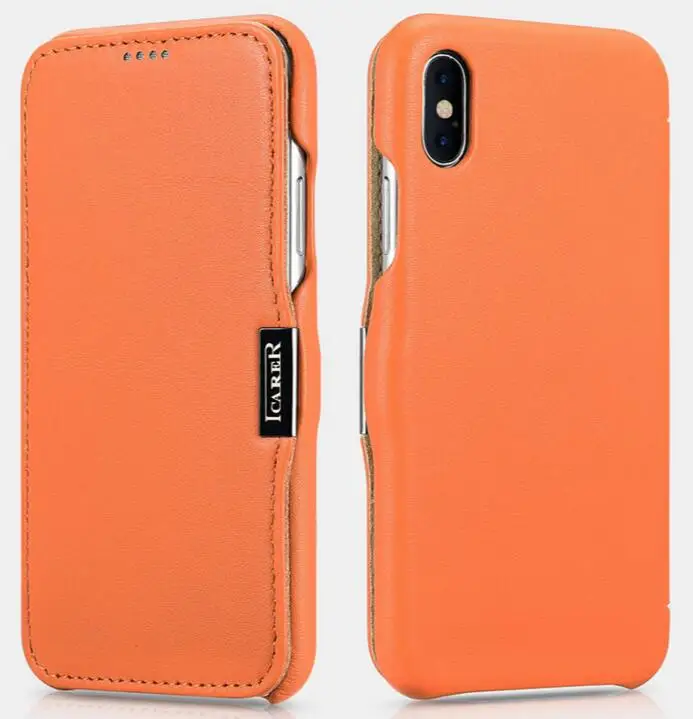 ICarer открывающийся сбоку Роскошный чехол из натуральной кожи с откидной крышкой для IPhone X XS MAX XR - Цвет: Оранжевый