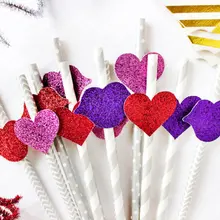 Дешевые пользовательские блестящие День Святого Валентина вечерние бумажные соломинки Свадебные Детские День рождения душ девичник соломинка для напитков