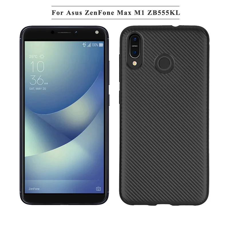 Black Углеродные волокна узор силиконовый чехол на Asus ZenFone Max M1 ZB555KL чехлы мягкий селиконовые кейс чехля для асус зенфон макс M1 ZB555KL чехла ТПУ случае бампер случаи крышка силикон чехол case cover - Цвет: Black
