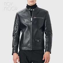 Черная Мужская натуральная кожа настоящая овчина стеганые мотоциклетные байкерские куртки пальто jaqueta de couro deri ceket Большие размеры 3XL LT1676