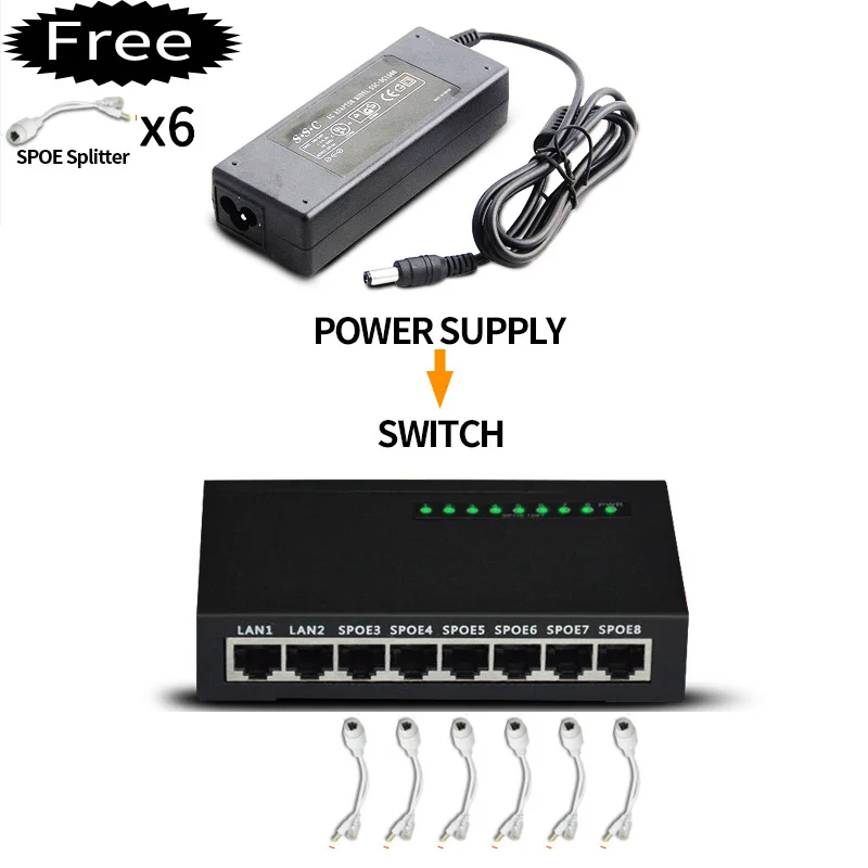 Goedkoop Metal case 8 port poe Switch Voor Ip Camera Draadloze AP en POE Netwerk apparatuur aansluiting Ethernet Switch poe met Power 96 w