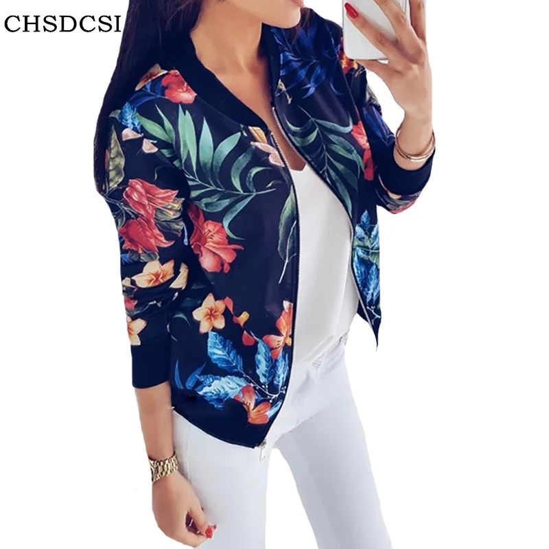 CHSDCSI осенне-Весенняя женская куртка с принтом модная женская ретро Цветочная молния повседневное пальто, верхняя одежда куртка-бомбер куртки s-xxl