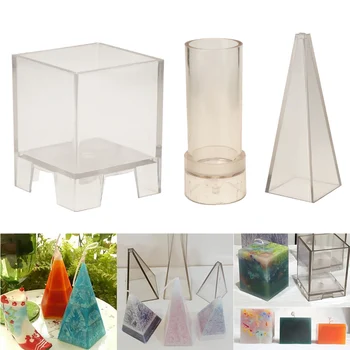 

3 Pcs Pyramid Church Top Cylinder Square Shaped Candle Mould Plastic Candle Moldel DIY Soap Molds Durable Candle Making