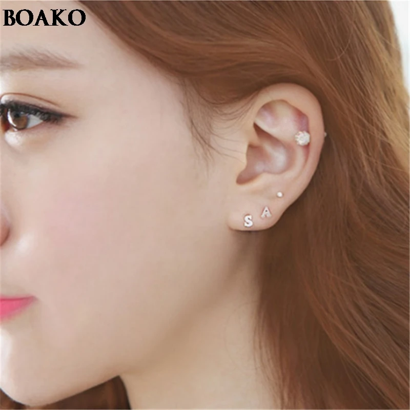 

A-Z Pendientes Iniciales Letter Earrings Cute 925 Sterling Silver Jewelry Creative Christmas Gifts For Women Girls Earrings A40