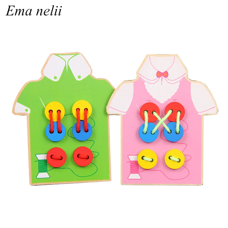 

Baby Wooden Wear Button Threading Basic & Life Skills Toys for Children Hand Eye Coordination Skills Learning Educational Toy