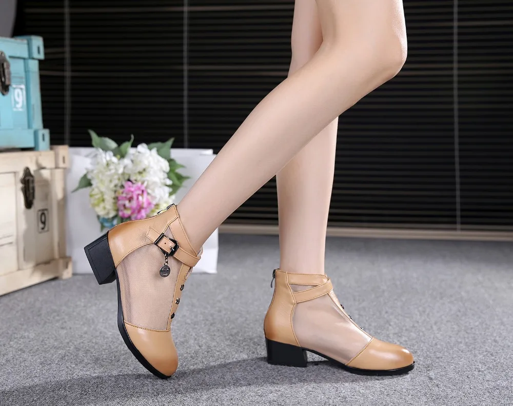 GKTINOO/женские ботинки; обувь на платформе и толстом каблуке; сезон осень-лето; сетчатые женские ботинки с пряжкой; ботильоны из натуральной кожи