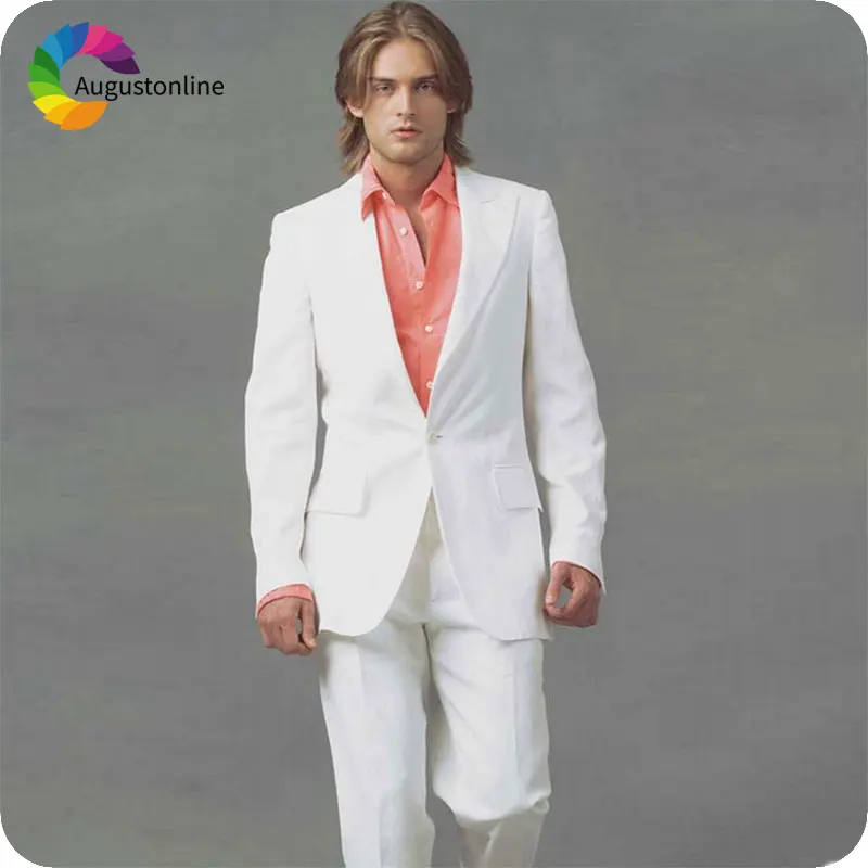 

White Mens Wedding Suits Slim Fit Groom Tuxedos Wide Peaked Lapel 2Piece Terno Masculino Costume Homme Mariage Man Blazer Jacket