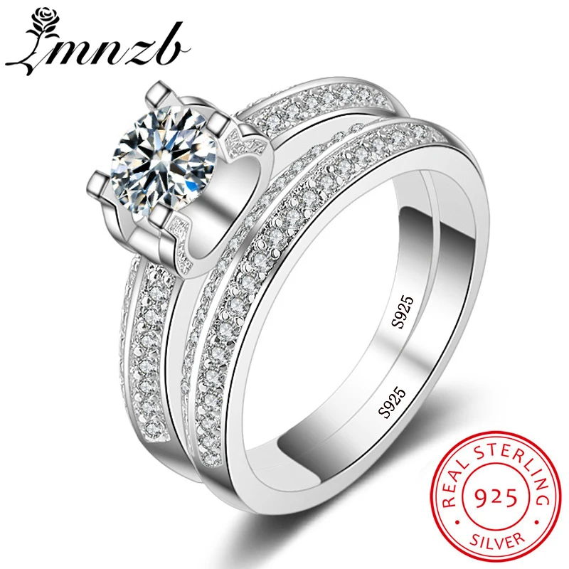 

LMNZB 925 Silver Rings For Women Luxury Design Double Stackable Fashion Jewelry Bridal Sets Wedding Engagement Ring Accessory