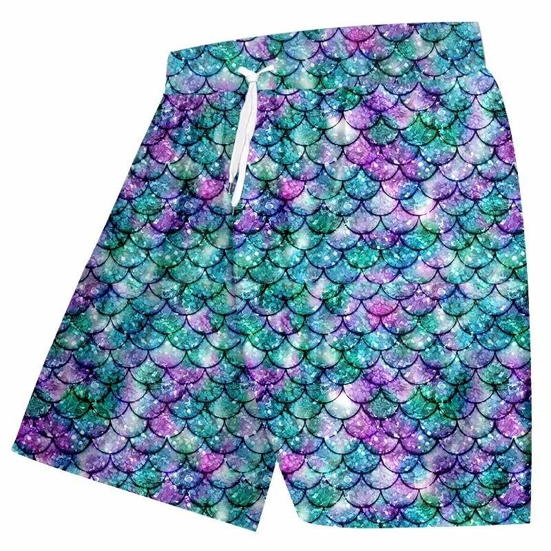OGKB мужские пляжные шорты летние крутые шорты с принтом рыбий чешуи 3d Бермуды мужские Бодибилдинг Фитнес тренировки по колено брюки