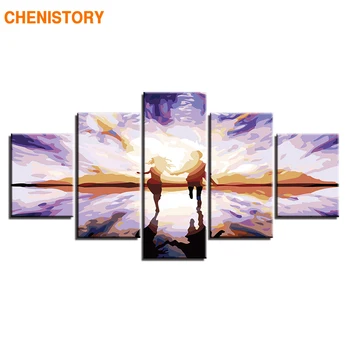 

CHENISTORY Frame 5panel Lovers Diy Painting By Numbers Modern Home Wall Art Canvas Acrylic Paint By Numbers For Home Decor Arts