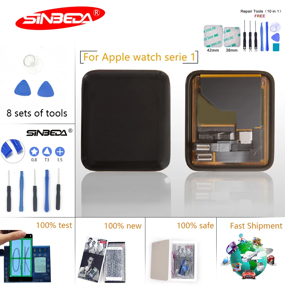 

Sinbeda LCD For Apple Watch Series 1 38mm42mm LCD Display Touch Screen Digitizer Pantalla For Apple Watch 1 7000 LCD + Battery