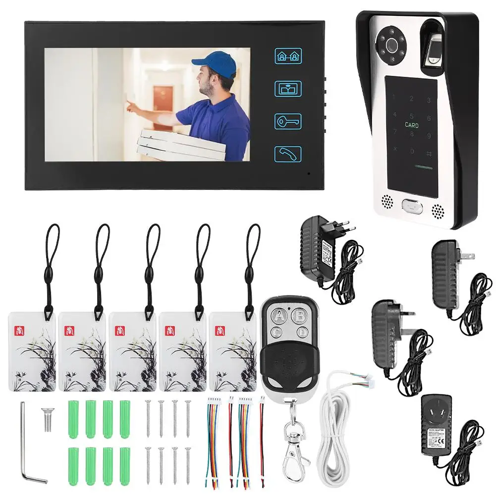 Intercom Doorbell 7 Inches TFT Screen Wired Wifi Fingerprint IC Card Video Doorbell Visual Intercom Doorphone