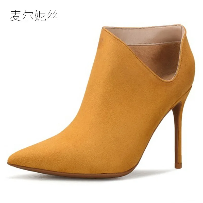 

2018 Small Size 32-46 Fashion Yellow Flannel High Heel Ankle Boots for Women Ladies Female Shoes Woman Girl Black Orange