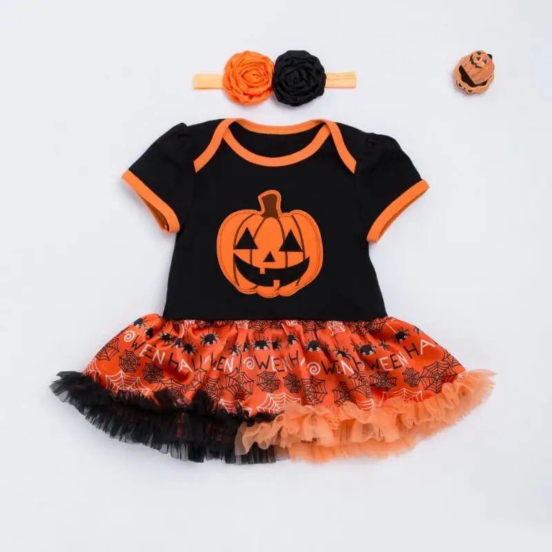 Черный костюм тыквы на Хэллоуин для детей Одежда кружевное платье-пачка для маленьких девочек повязка на голову Vestidos Infantil наряды для девочек на Хэллоуин - Цвет: 2