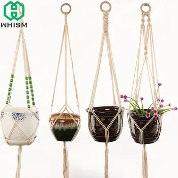 

WHISM Handmade Cotton Macrame Plant Hanger Flower Pot Holder Houseplant Basket Display Rope Garden Hanging Basket Holder Tassel