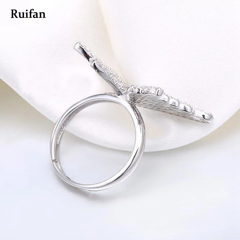 Ruifan High Quality Fashionable Unique Adjustable Silver 925 Ring Micro Paved Shining CZ Butterfly Jewelry for Party Gift YRI011 Fine Jewelry