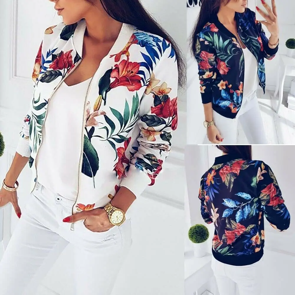 

Retro Floral Printed Short Jacket Woman Zipper Bomber Female Spring Outwear Casual Long Sleeve Fashion Women's Clothes