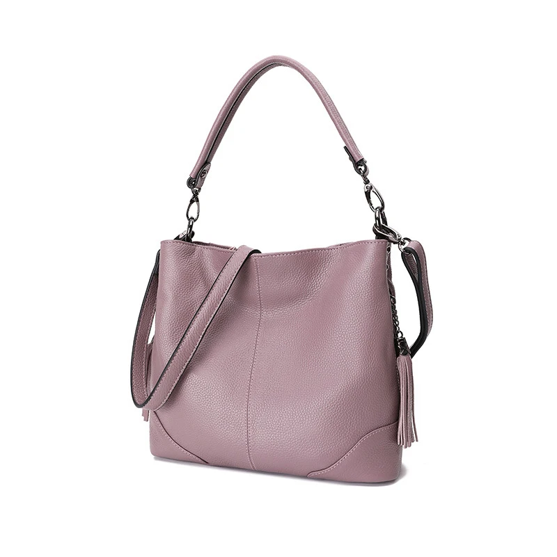 Мягкая кожаная сумка с кисточками, женская сумка через плечо из натуральной кожи, женские повседневные сумки через плечо из натуральной воловьей кожи A414 - Цвет: light purple