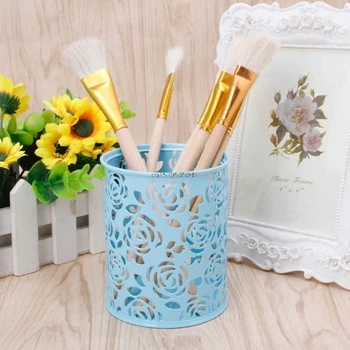 

Metal Pen holder Hollow Flower Brush Storage Pen Pencil Pot Holder Container Desk Organizer