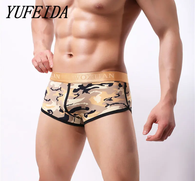 YUFEIDA Для мужчин удобные камуфляж ночное шорты-боксеры Для мужчин пикантные три цвета Camo boxer Для мужчин нижнее белье